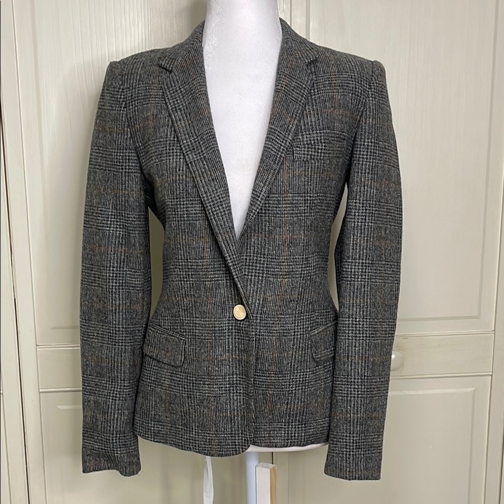 Zara Women’s New Wool Single Breasted Blazer Size S Grey Plaid
